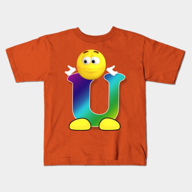 Letter U Alphabet Smiley Monogram Face Emoji Shirt for Men Women Kids Kids T-Shirt by PatrioTEEism